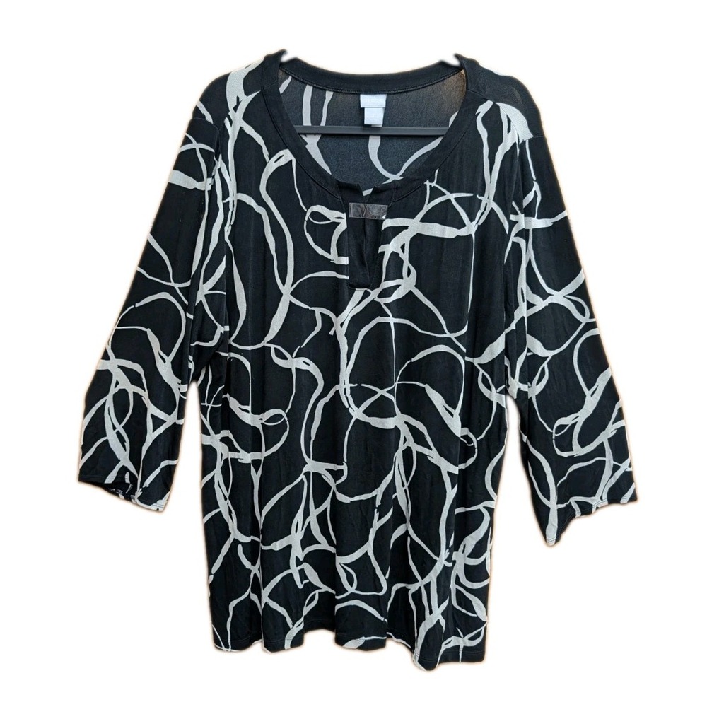 Chico's Travelers Women's Tunic Top Size 4 Long Sleeves Liquid Knit Workwear